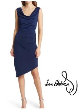 NWT Sam Edelman Navy Ruched Bodycon Sleeveless Midi Dress Size 6